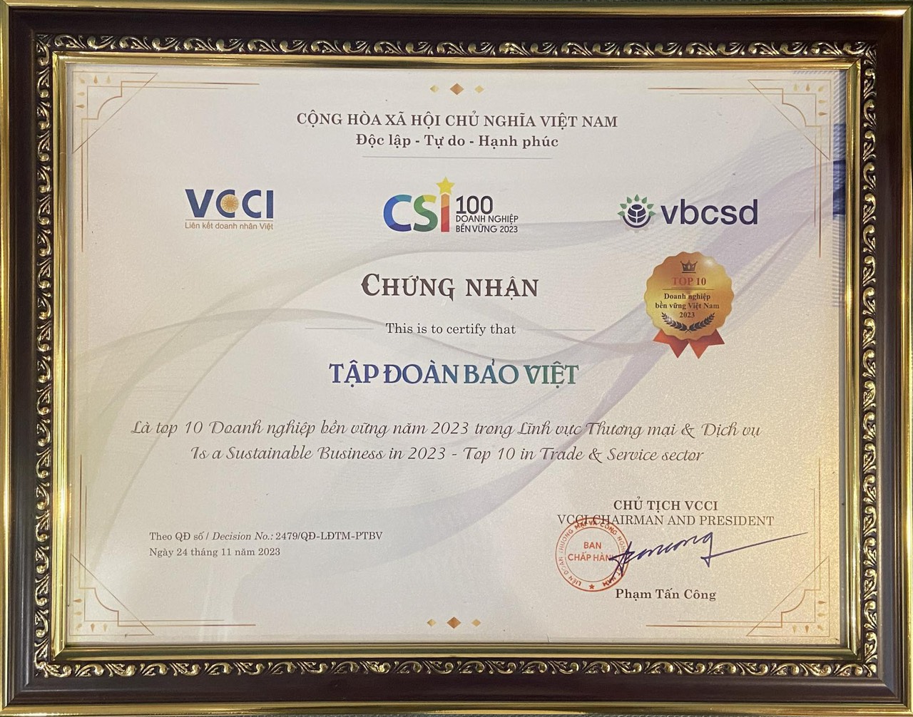Tập đoàn Bảo Việt Top10 Doanh nghiệp bền vững Việt Nam