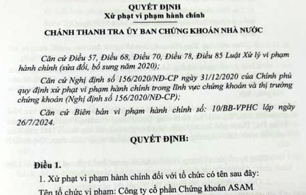 Chứng khoán ASAM bị xử phạt 85 triệu đồng