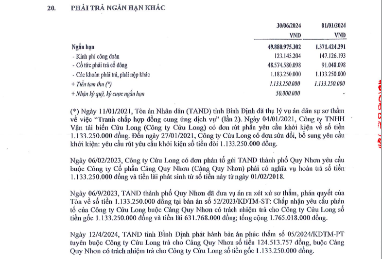 Cảng Quy Nhơn thua “lấm lưng trắng bụng” trong một vụ kiện, buộc phải trả hơn 1,8 tỷ đồng