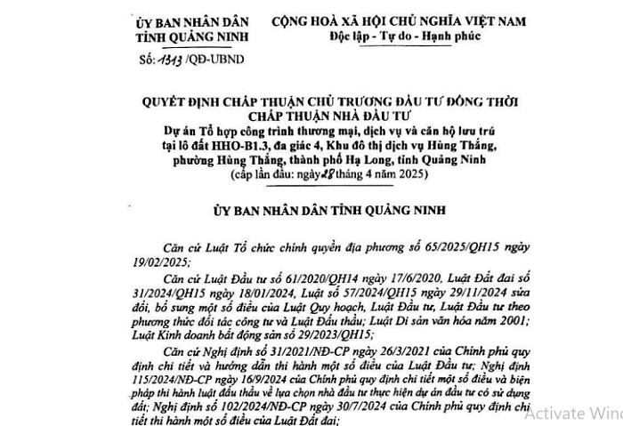 Ngày 28/4/2025, dự án đã được UBND tỉnh Quảng Ninh chấp thuận chủ trương đầu tư đồng thời chấp thuận nhà đầu tư là Công ty TNHH Đầu tư phát triển sản xuất Hạ Long. Hạ Long sắp có 3 tòa tháp cao 40 tầng, tổng mức đầu tư gần 3.000 tỷ đồng