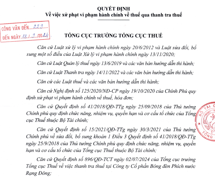 Bóng đèn Phích nước Rạng Đông bị xử phạt, truy thu 5,3 tỷ đồng tiền thuế