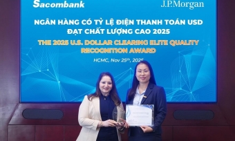 Sacombank nhận giải thưởng từ J.P.Morgan Chase - Khẳng định năng lực xử lý điện thanh toán quốc tế hàng đầu tại Việt Nam