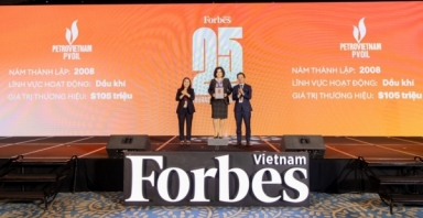 PVOIL được Forbes Việt Nam xác định giá trị 105 triệu USD, vào top 25 thương hiệu dẫn đầu