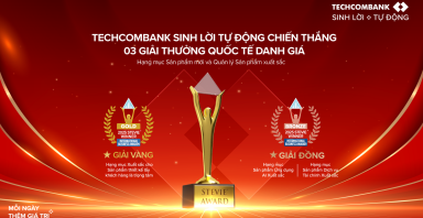 Sản phẩm Techcombank sinh lời tự động giành giải vàng Stevie Awards