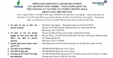 Thông báo chào bán cạnh tranh cổ phần tại Công ty Cổ phần Thương mại & Dịch vụ Dầu khí Việt Nam