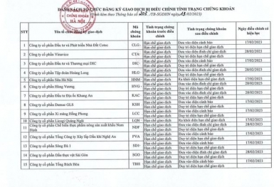 16 doanh nghiệp thuộc diện cảnh báo, hạn chế và đình chỉ giao dịch tại HNX