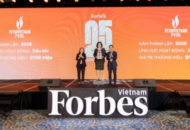 PVOIL được Forbes Việt Nam xác định giá trị 105 triệu USD, vào top 25 thương hiệu dẫn đầu