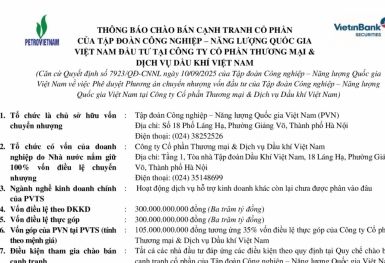 Thông báo chào bán cạnh tranh cổ phần tại Công ty Cổ phần Thương mại & Dịch vụ Dầu khí Việt Nam