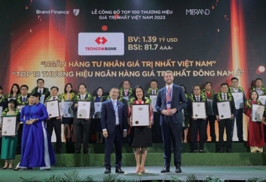 Techcombank là thương hiệu ngân hàng tư nhân giá trị nhất Việt Nam 2023