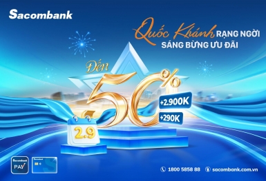Mừng Quốc khánh 2/9, nhận hoàn tiền lên đến 2,9 triệu đồng cùng Sacombank