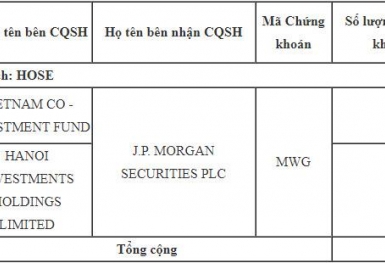 J.P Morgan chi trăm tỷ đồng mua cổ phiếu MWG