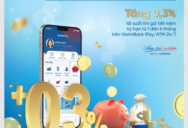VietinBank tiếp tục ưu đãi cộng thêm 0,3% lãi suất cho khách hàng gửi tiết kiệm online