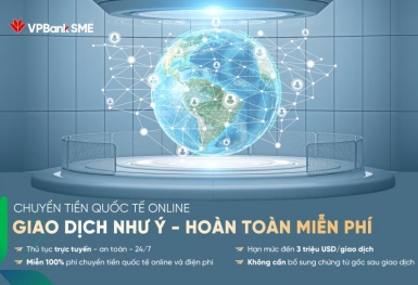 VPBank miễn 100% phí chuyển tiền quốc tế Online