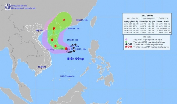 Áp thấp nhiệt đới mạnh lên thành bão số 1, liên tục đổi hướng di chuyển