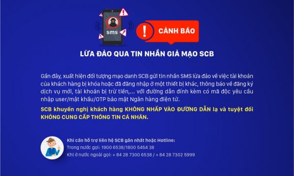 SCB cảnh báo lừa đảo qua tin nhắn giả mạo