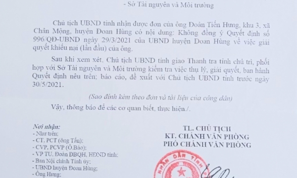 Khuất tất trong thu hồi đất ở huyện Đoan Hùng (Phú Thọ): Giải quyết không thỏa đáng, công dân phải khiếu nại lên tỉnh