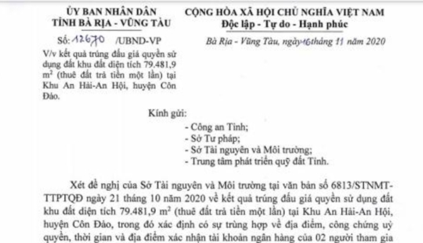 Bà Rịa-Vũng Tàu: Thẩm tra lại đấu giá đất vàng Côn Đảo
