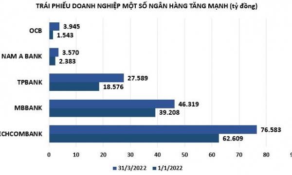 Quý I/2022: Loạt ngân hàng vẫn mạnh tay đầu tư vào trái phiếu doanh nghiệp