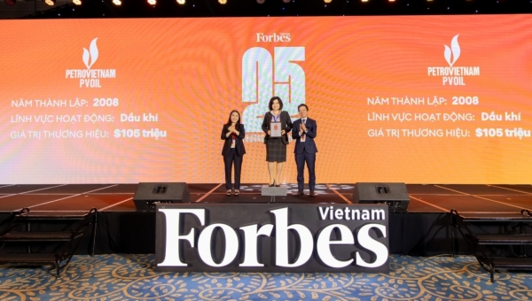 PVOIL được Forbes Việt Nam xác định giá trị 105 triệu USD, vào top 25 thương hiệu dẫn đầu