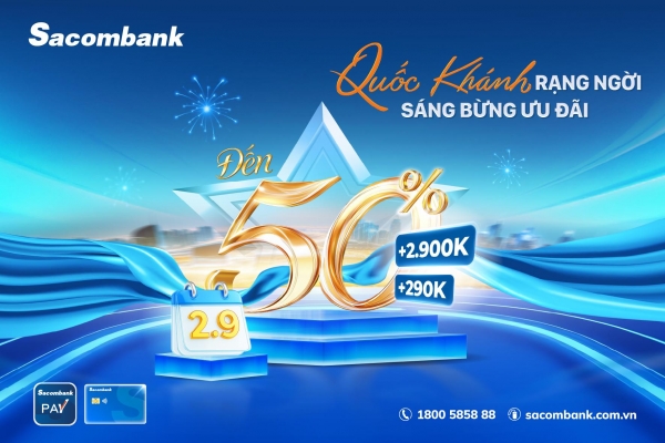 Mừng Quốc khánh 2/9, nhận hoàn tiền lên đến 2,9 triệu đồng cùng Sacombank
