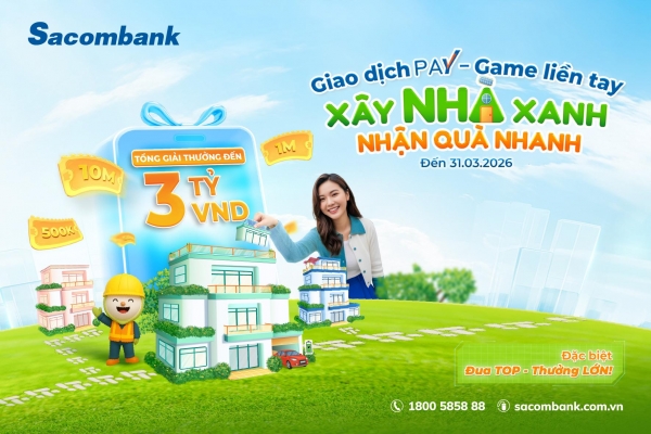 Cùng Sacombank Pay 'xây nhà xanh - nhận quà nhanh' với tổng giá trị lên đến 3 tỷ đồng