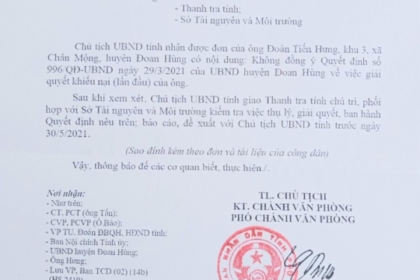 Khuất tất trong thu hồi đất ở huyện Đoan Hùng (Phú Thọ): Giải quyết không thỏa đáng, công dân phải khiếu nại lên tỉnh