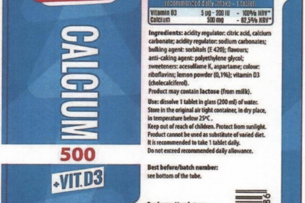 Thu hồi toàn quốc Thực phẩm bảo vệ sức khỏe CALCIUM 500 + VIT. D3