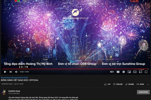 'Bừng sáng Việt Nam 2022' của ODE Group đạt hơn 1,5 triệu view sau 3 ngày đăng tải trên Youtube